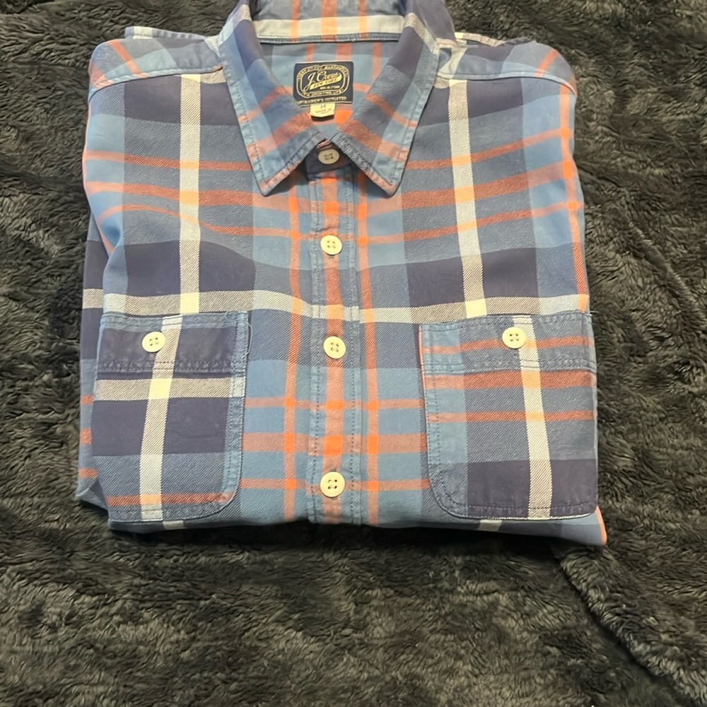 J. Crew Men's Blue and Orange Plaid Shirt
